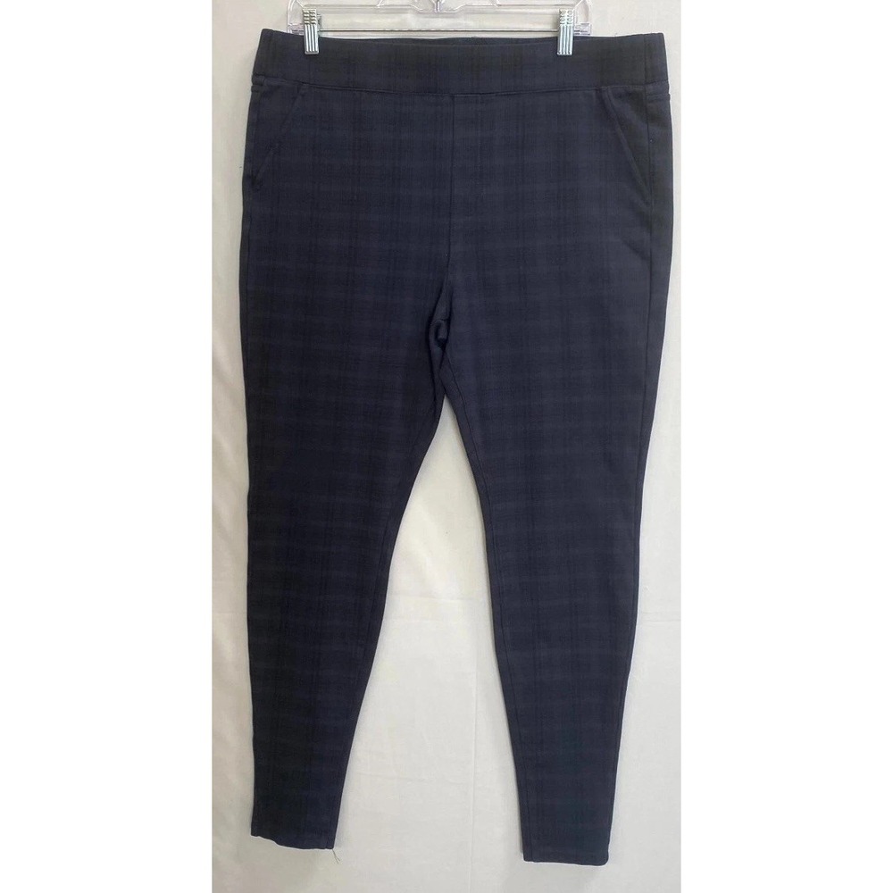 Liverpool Los Angeles Skinny Pants Womens 16/33 Blue Plaid Flat Front Pull On